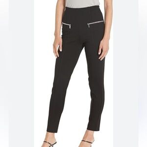 Black Slim Fit Pants for Dressy Occasions With Zipper Pockets Stretch Waistband